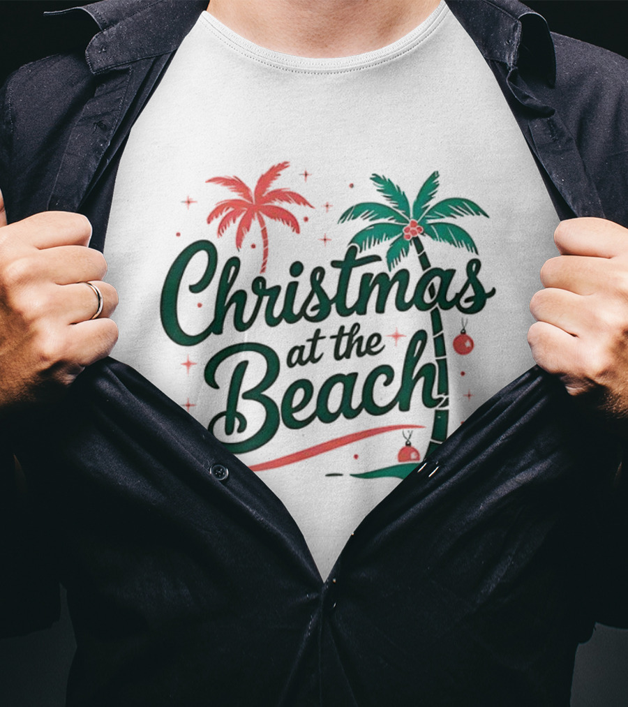Christmas At The Beach Tropical Palm Trees Festive Holiday Vibes T-Shirt