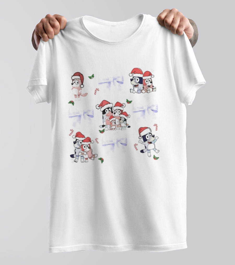 Coquette Blue Dog Bluey Snowman Christmas Episode Festive Holiday Santa Hats T-Shirt