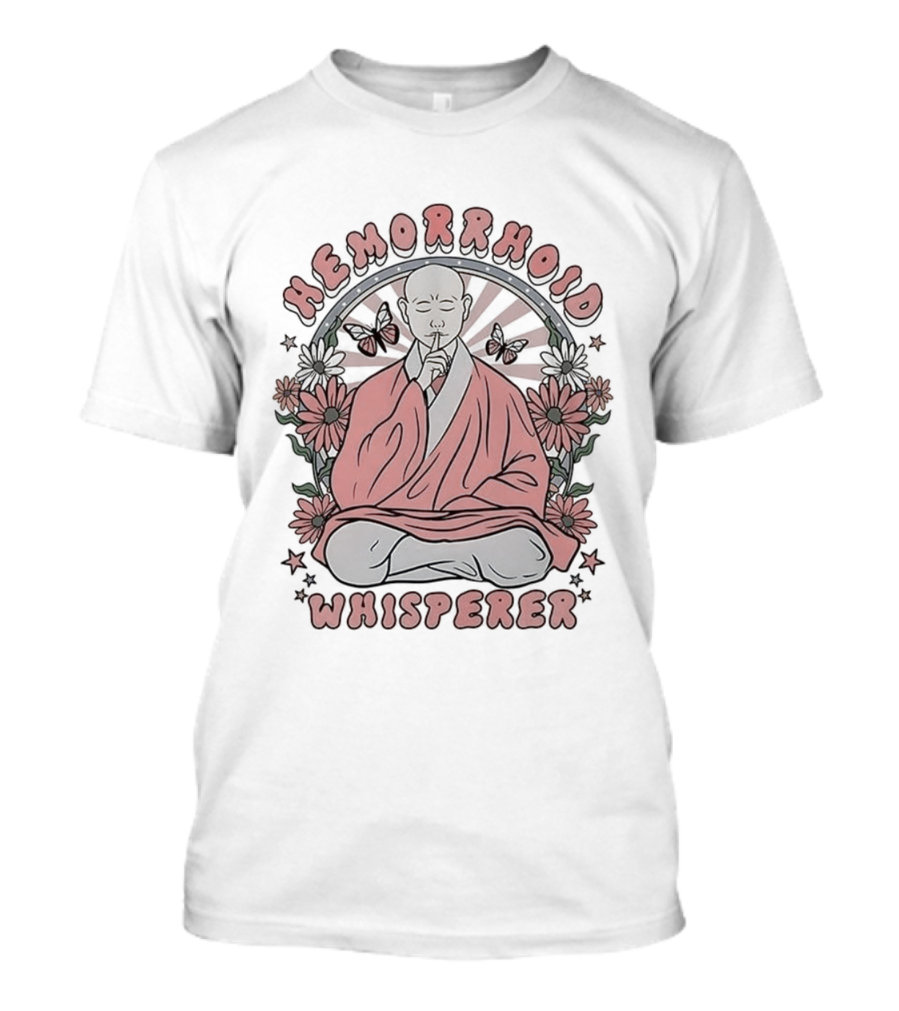 Hemorrhoid Whisperer Monk Meditates Surrounded By Flowers T-Shirt