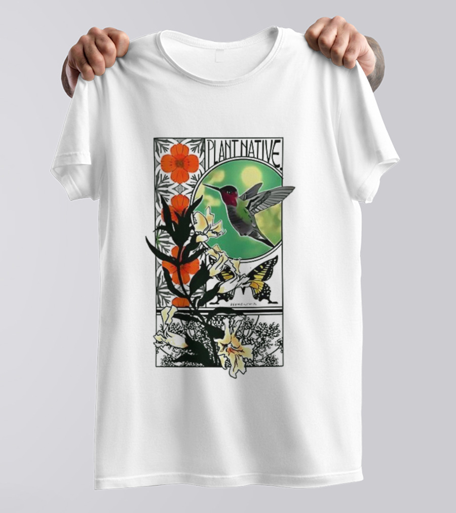 Plant Native Bird Hummingbird Floral Wildlife Scene T-Shirt