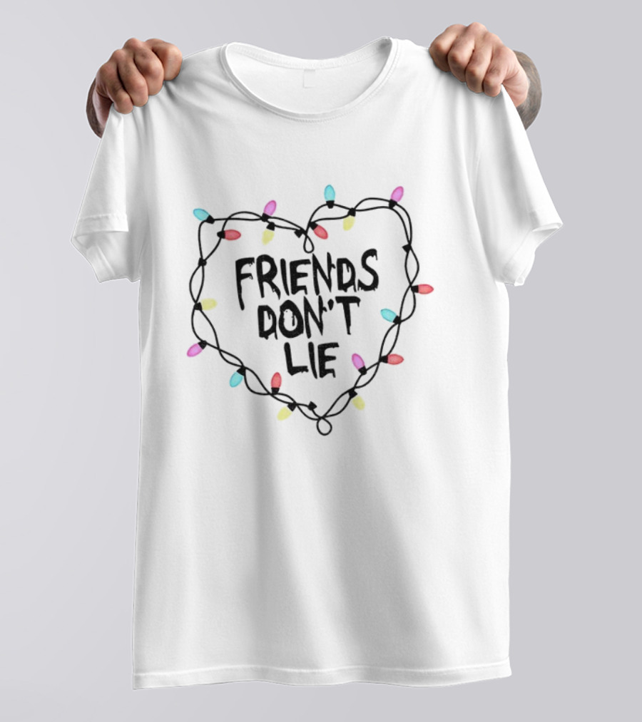 Friends Don't Lie Christmas Lights Heart Stranger Things 2025 Merry Christmas T-Shirt