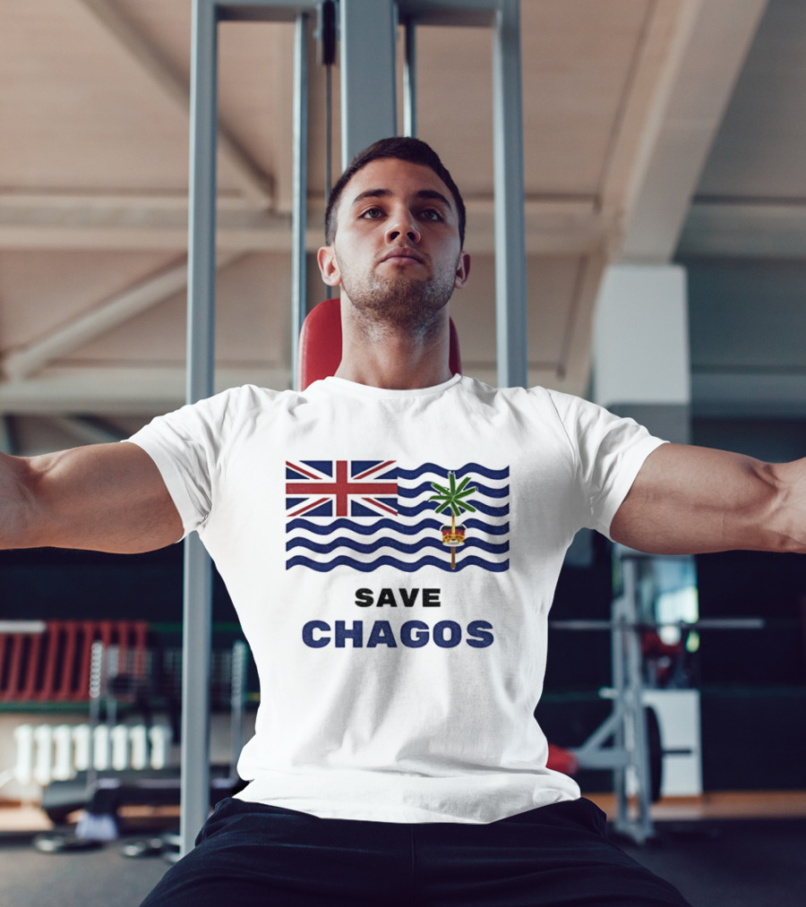 Save Chagos US UK Flag Waves Palm Emblem T-Shirt