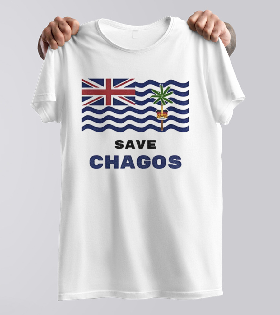 Save Chagos US UK Flag Waves Palm Emblem T-Shirt