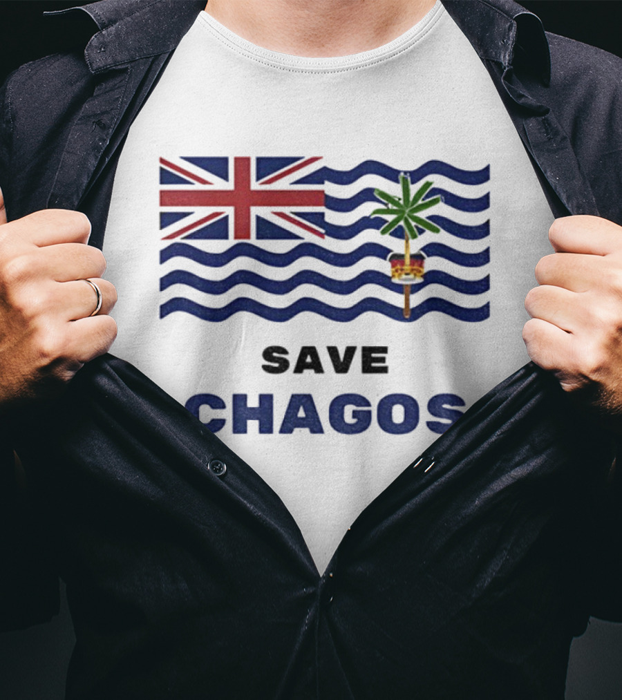 Save Chagos US UK Flag Waves Palm Emblem T-Shirt