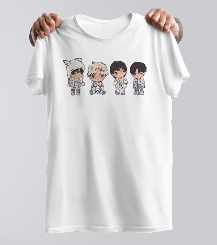 Stray Kids Chibi Characters In White Outfits Meme T-Shirt
