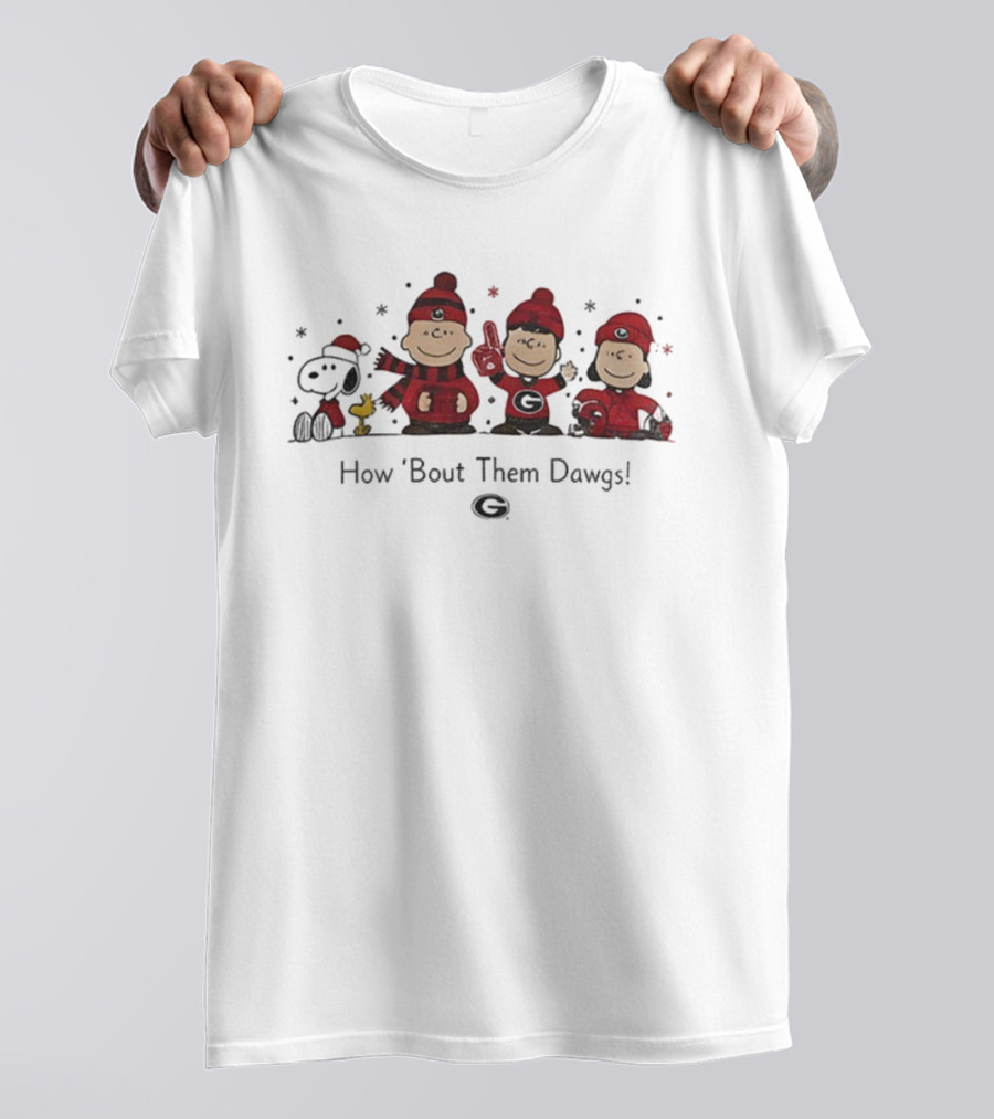 Snoopy Peanuts Characters Georgia Bulldogs Football How 'Bout Them Dawgs Christmas T-Shirt