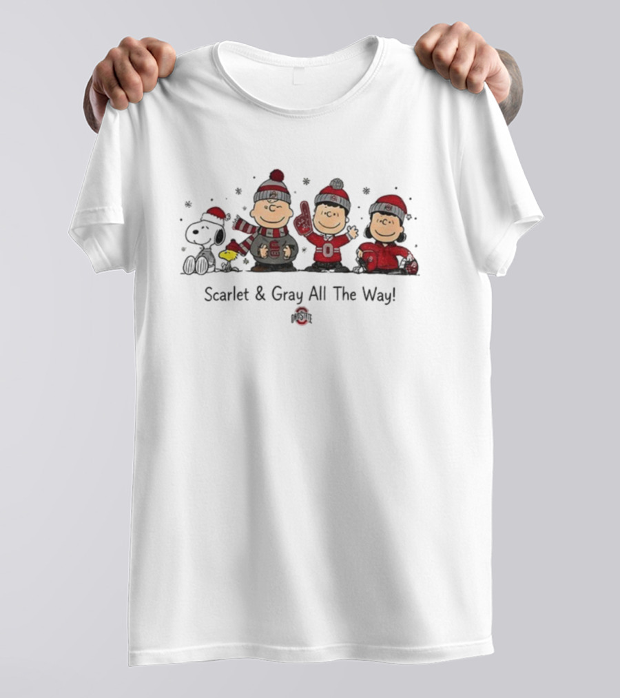 Snoopy Ohio State Buckeyes Scarlet And Gray All The Way Christmas T-Shirt