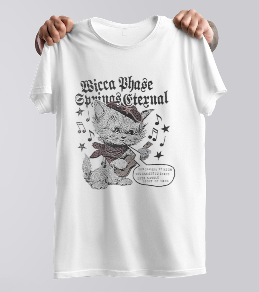 Wicca Phase Springs Eternal Cat Guitar This Little Light Of Mine Music Notes T-Shirt