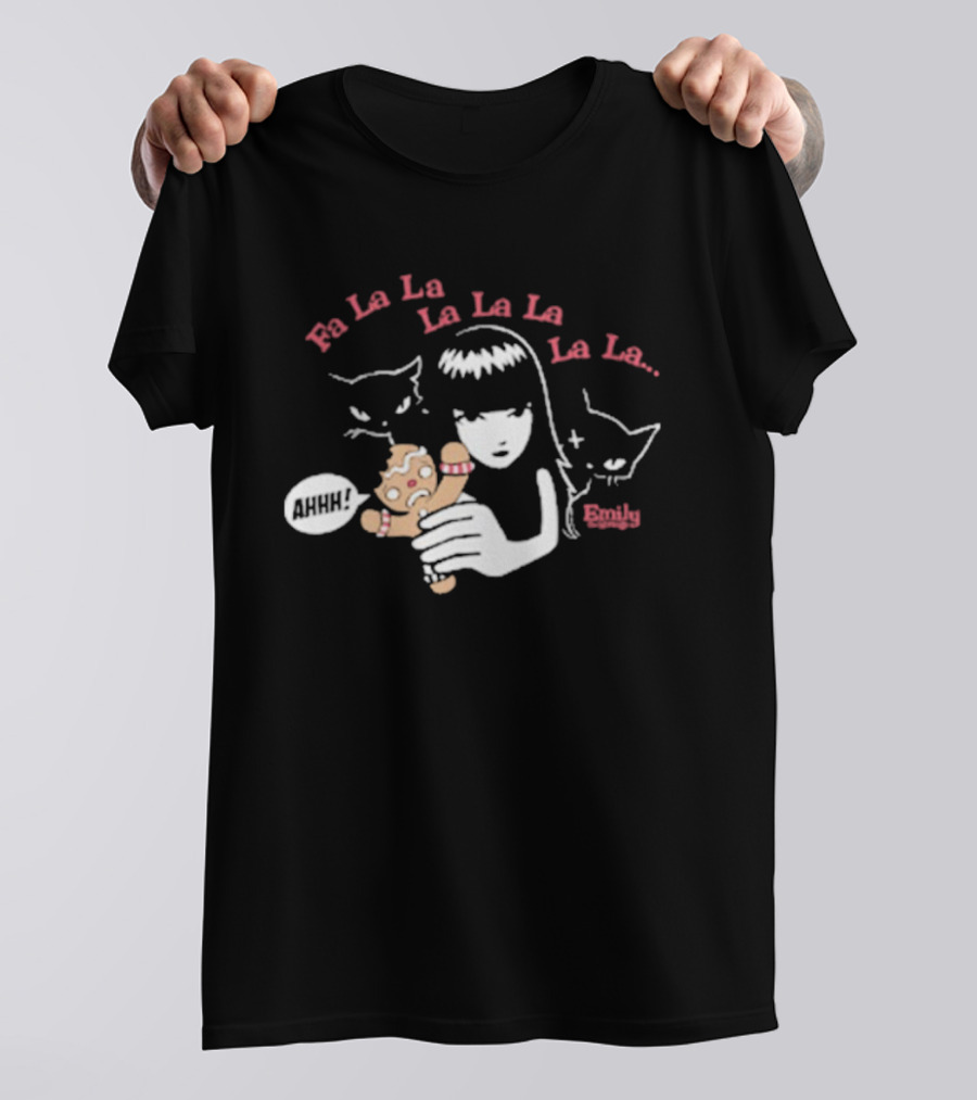 Emily The Strange Fa La La Ahhh Gingerbread Christmas Cats T-Shirt