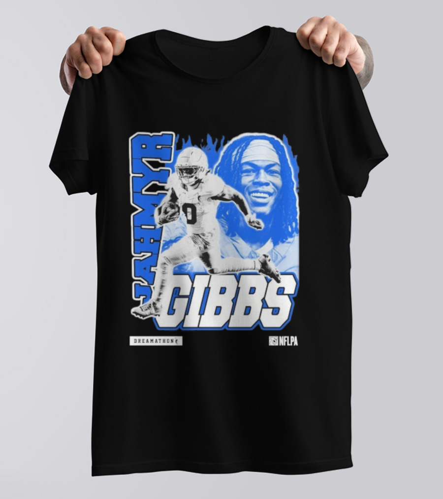 Jahmyr Gibbs Run Dreamathon Iconic Athlete Portrait T-Shirt