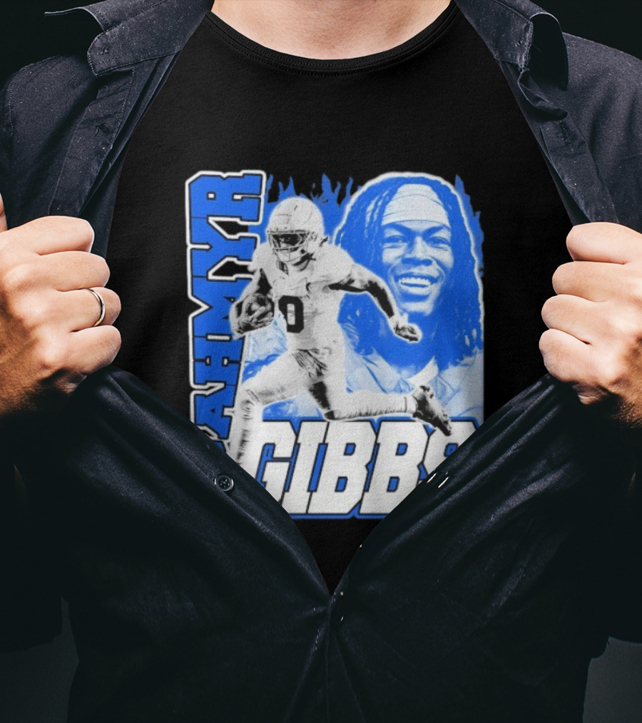 Jahmyr Gibbs Run Dreamathon Iconic Athlete Portrait T-Shirt