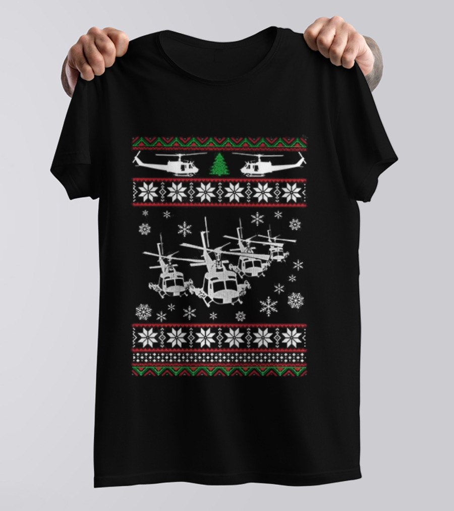 UH-1 Ugly Helicopter Christmas Sweater Pattern T-Shirt