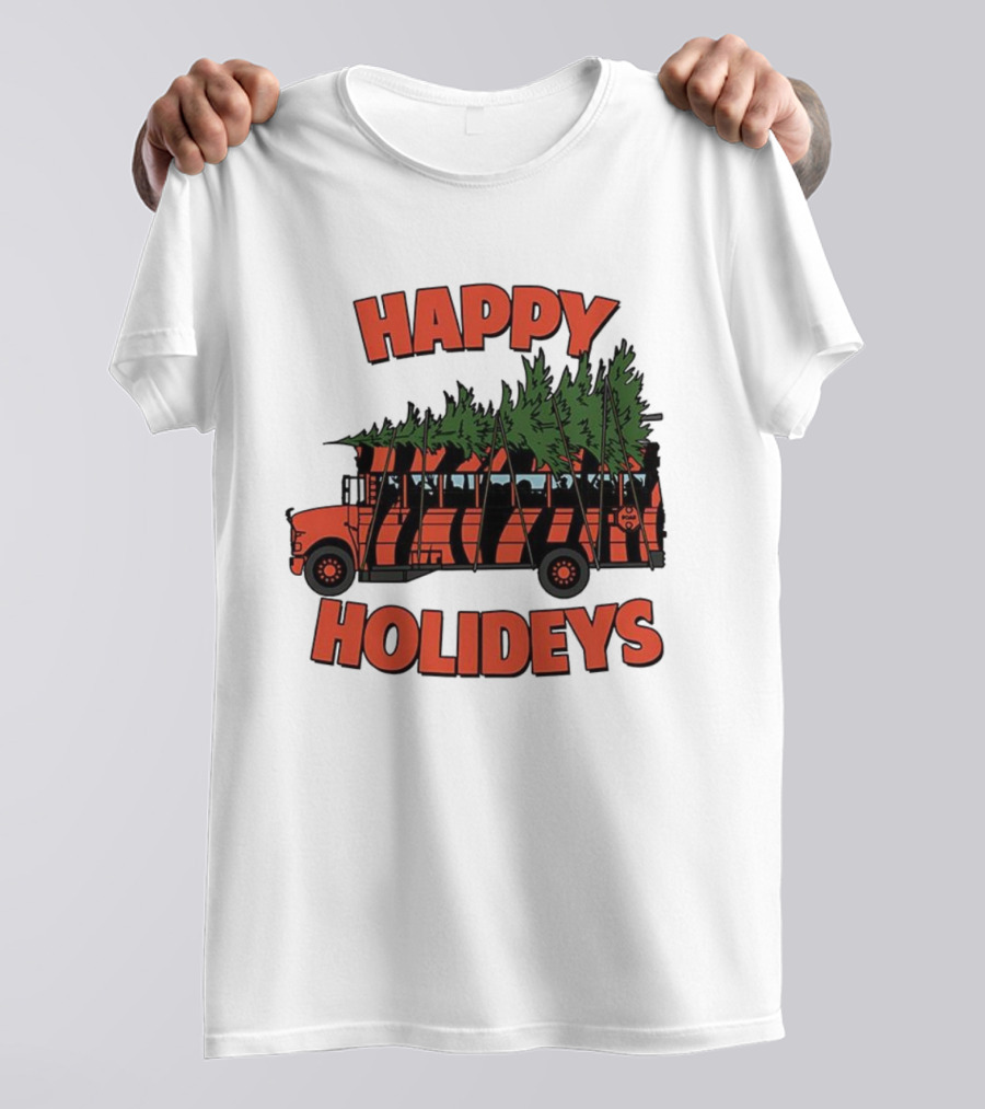 Cincinnati Bengals Happy Holidays Christmas School Bus T-Shirt