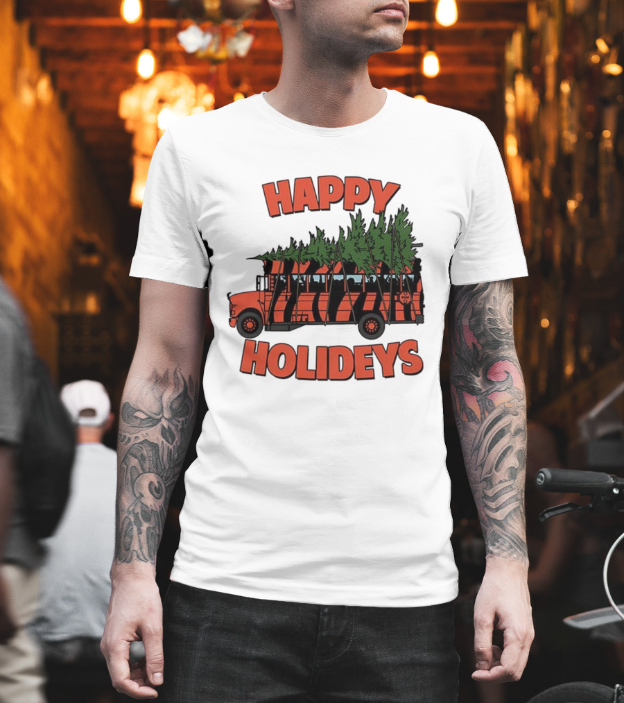Cincinnati Bengals Happy Holidays Christmas School Bus T-Shirt