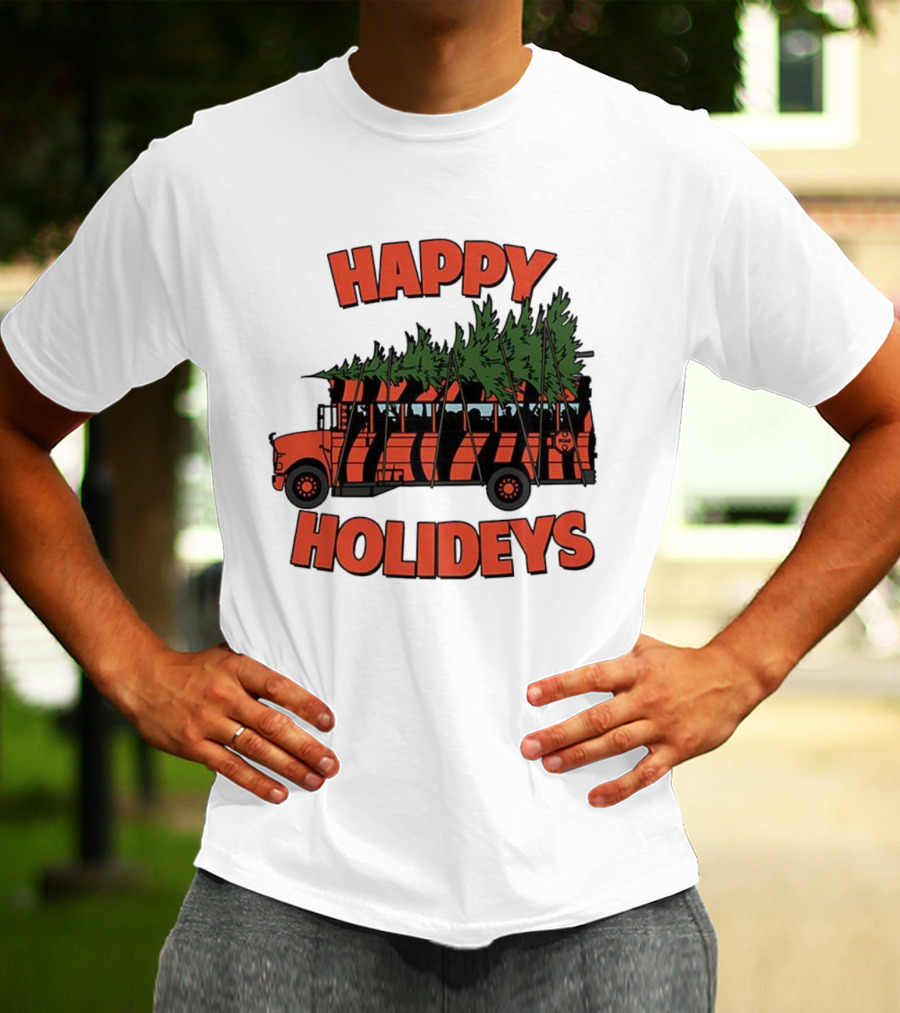 Cincinnati Bengals Happy Holidays Christmas School Bus T-Shirt