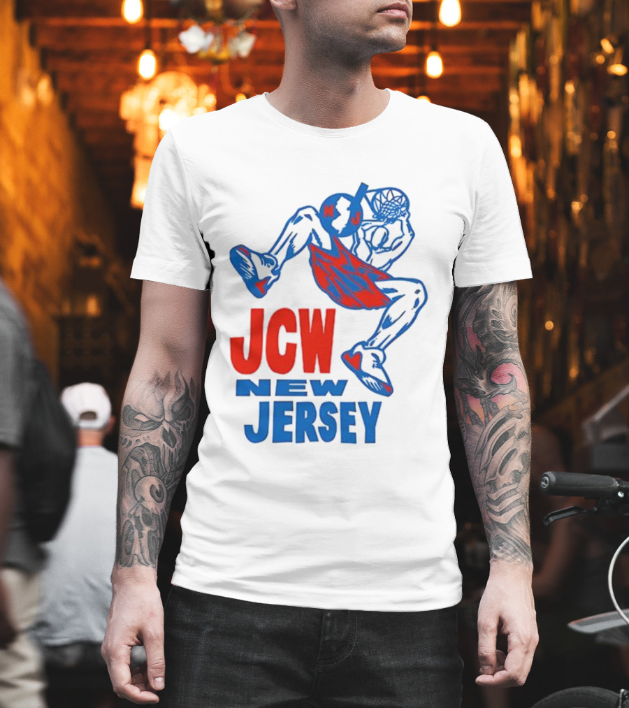 JCW New Jersey Basketball Dunking Figure Iconic Sports Style T-Shirt