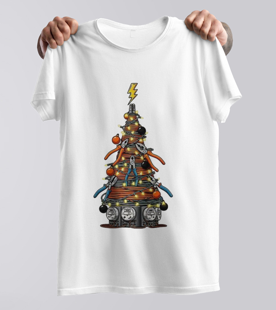 Electrician Christmas Tree Tools And Lights Holiday Display T-Shirt