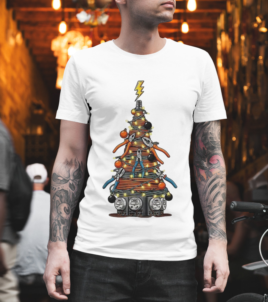 Electrician Christmas Tree Tools And Lights Holiday Display T-Shirt