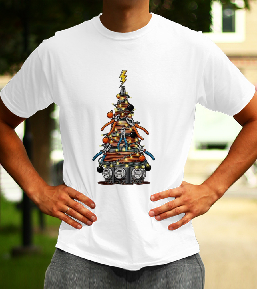 Electrician Christmas Tree Tools And Lights Holiday Display T-Shirt