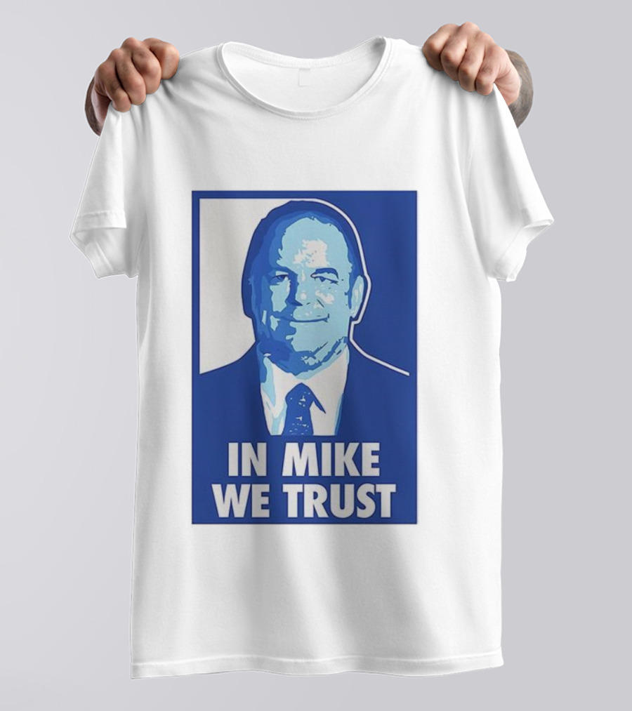 In Mike We Trust Mike Elko Blue Portrait T-Shirt