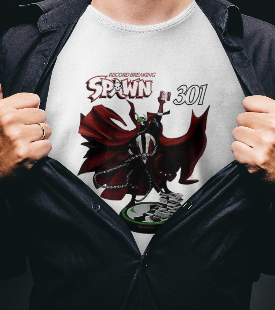 Record Breaking Spawn 301 Comic Iconic Red Cape Hero T-Shirt