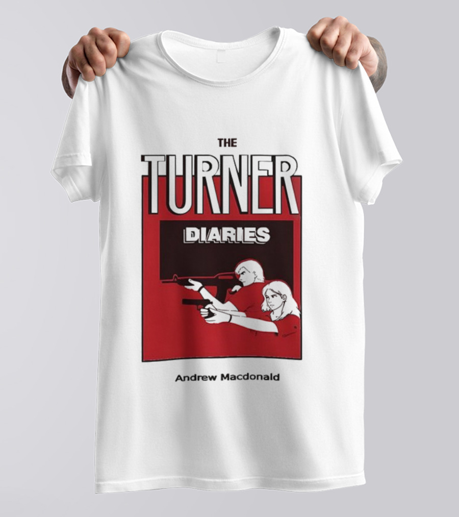 The Turner Diaries Andrew Macdonald Red Cover Art With Figures And Weapon T-Shirt