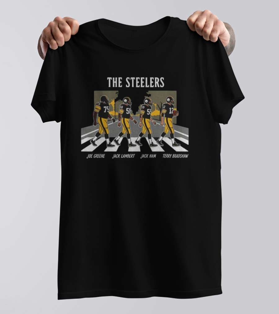 The Steelers Joe Greene Jack Lambert Jack Ham Terry Bradshaw Abbey Road Football T-Shirt