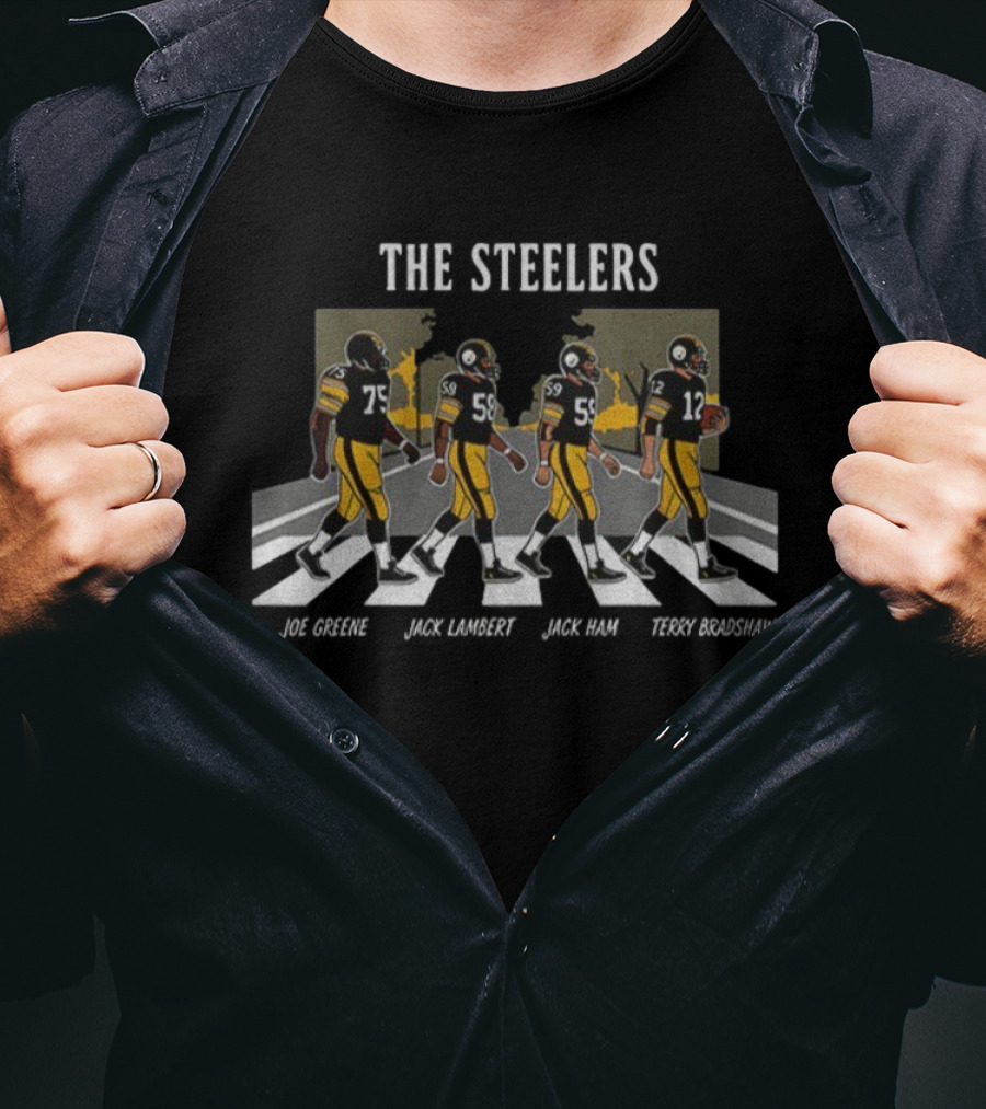 The Steelers Joe Greene Jack Lambert Jack Ham Terry Bradshaw Abbey Road Football T-Shirt