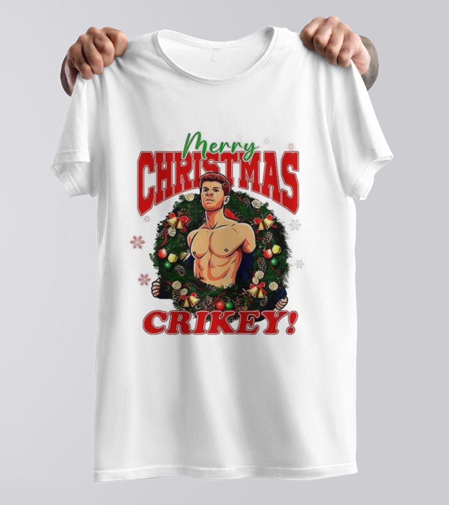Merry Christmas Crikey 2025 Robert Irwin Wreath Illustration T-Shirt