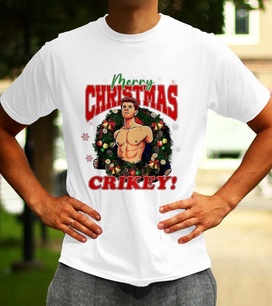 Merry Christmas Crikey 2025 Robert Irwin Wreath Illustration T-Shirt