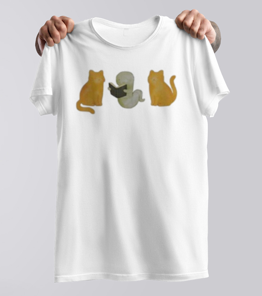 Lilsimsie Bookworm Reading Ghost With Cats T-Shirt