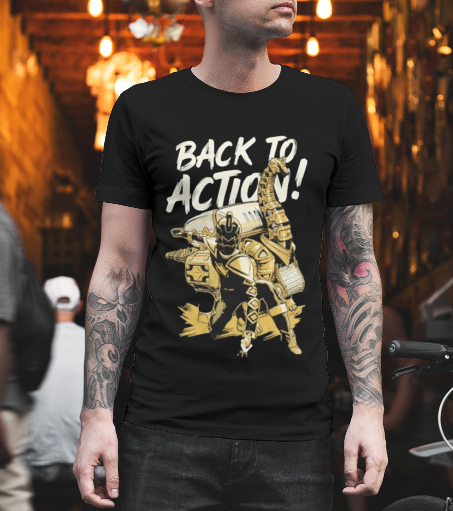 Back To Action Power Rangers Dino Thunder Black Ranger With Brachiozord T-Shirt