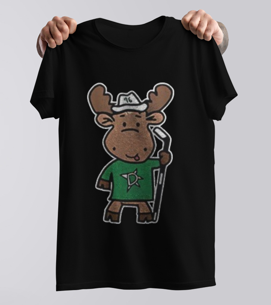 Dallas Stars 2025 Kelly Green Moose Mascot Hockey Stick Star Logo T-Shirt