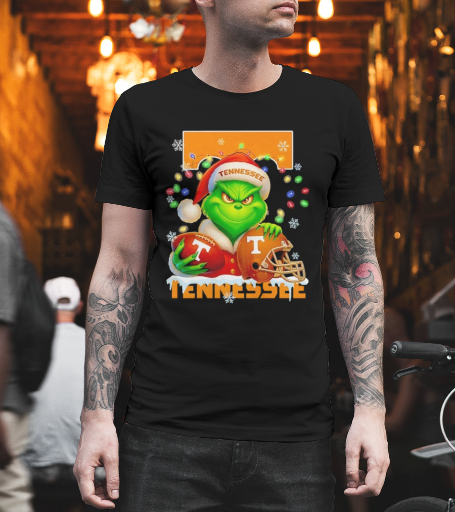 Grinch Tennessee Volunteers Helmet Football Merry Christmas T-Shirt