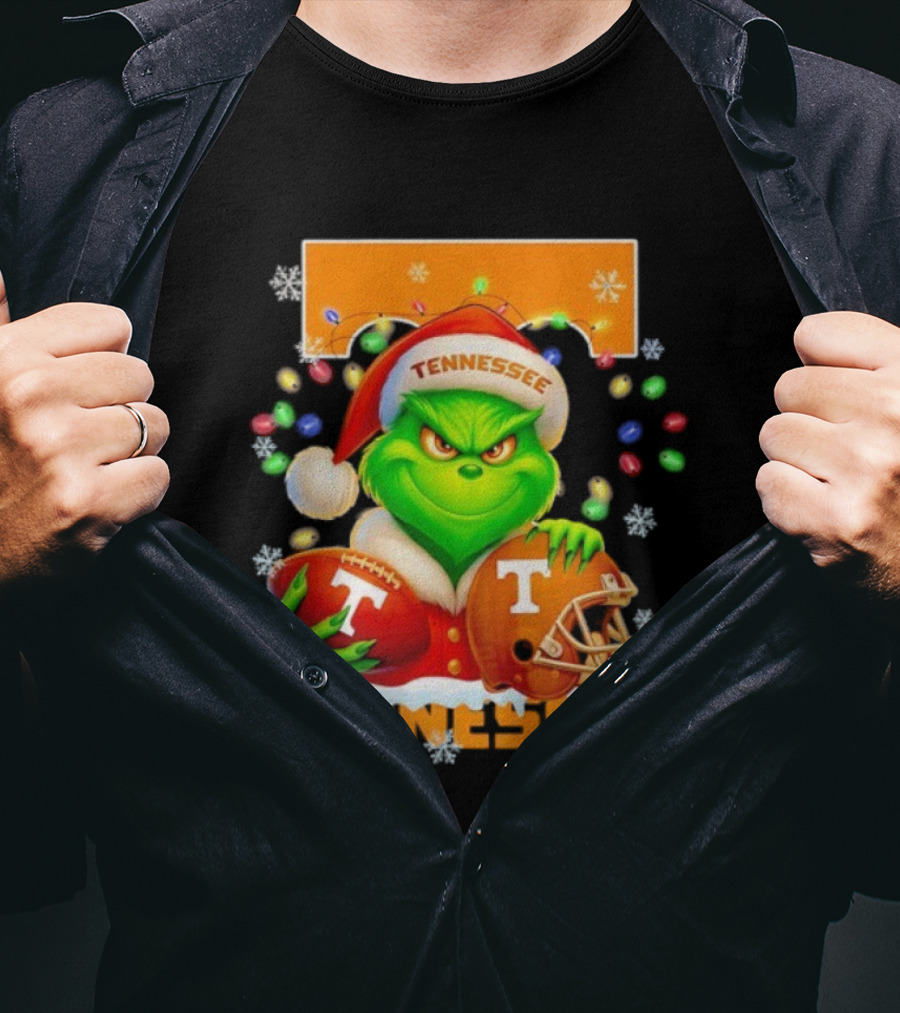 Grinch Tennessee Volunteers Helmet Football Merry Christmas T-Shirt