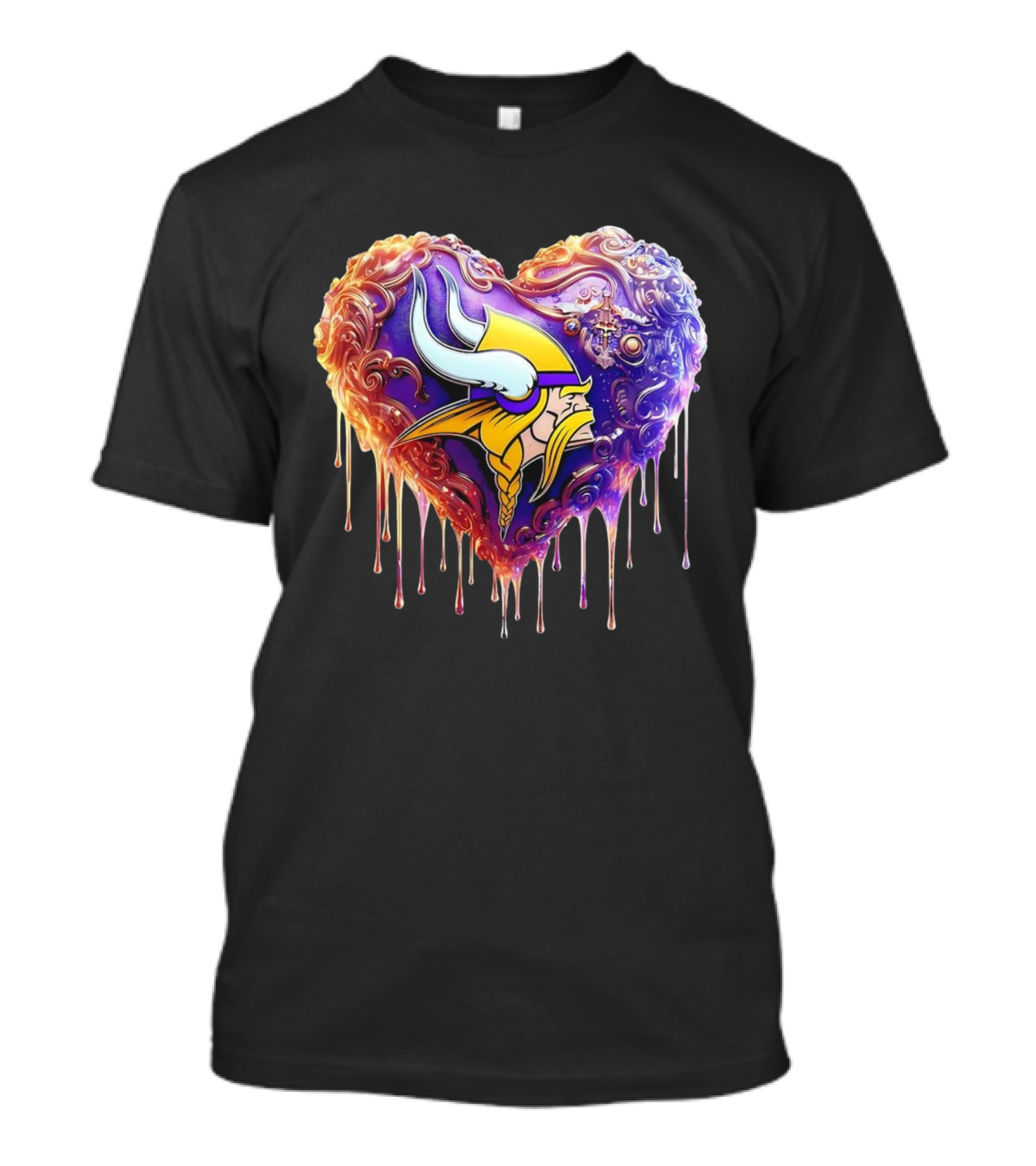Minnesota Vikings NFL Heart Caramel Viking Head Purple Gold Team Pride T-Shirt