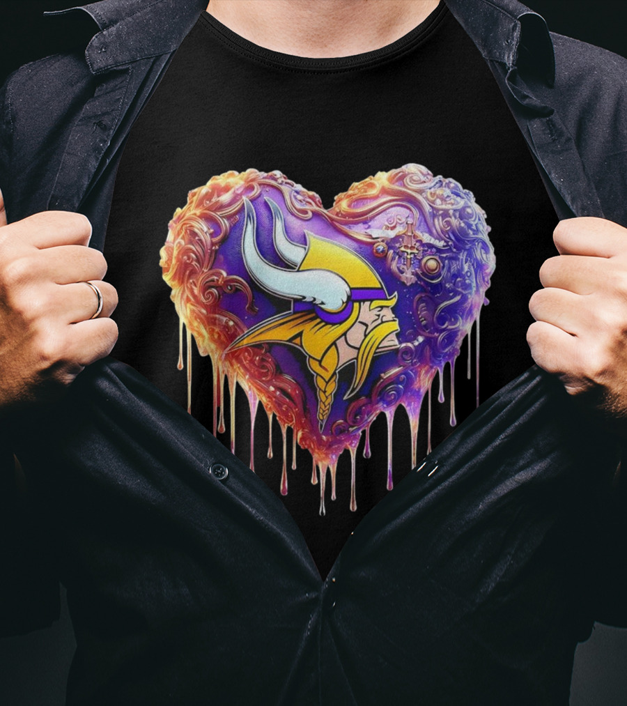 Minnesota Vikings NFL Heart Caramel Viking Head Purple Gold Team Pride T-Shirt