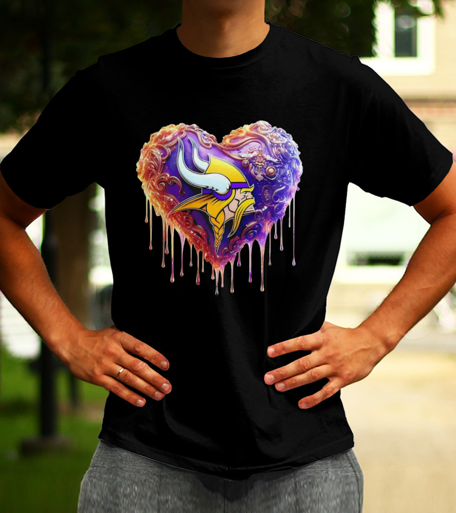 Minnesota Vikings NFL Heart Caramel Viking Head Purple Gold Team Pride T-Shirt