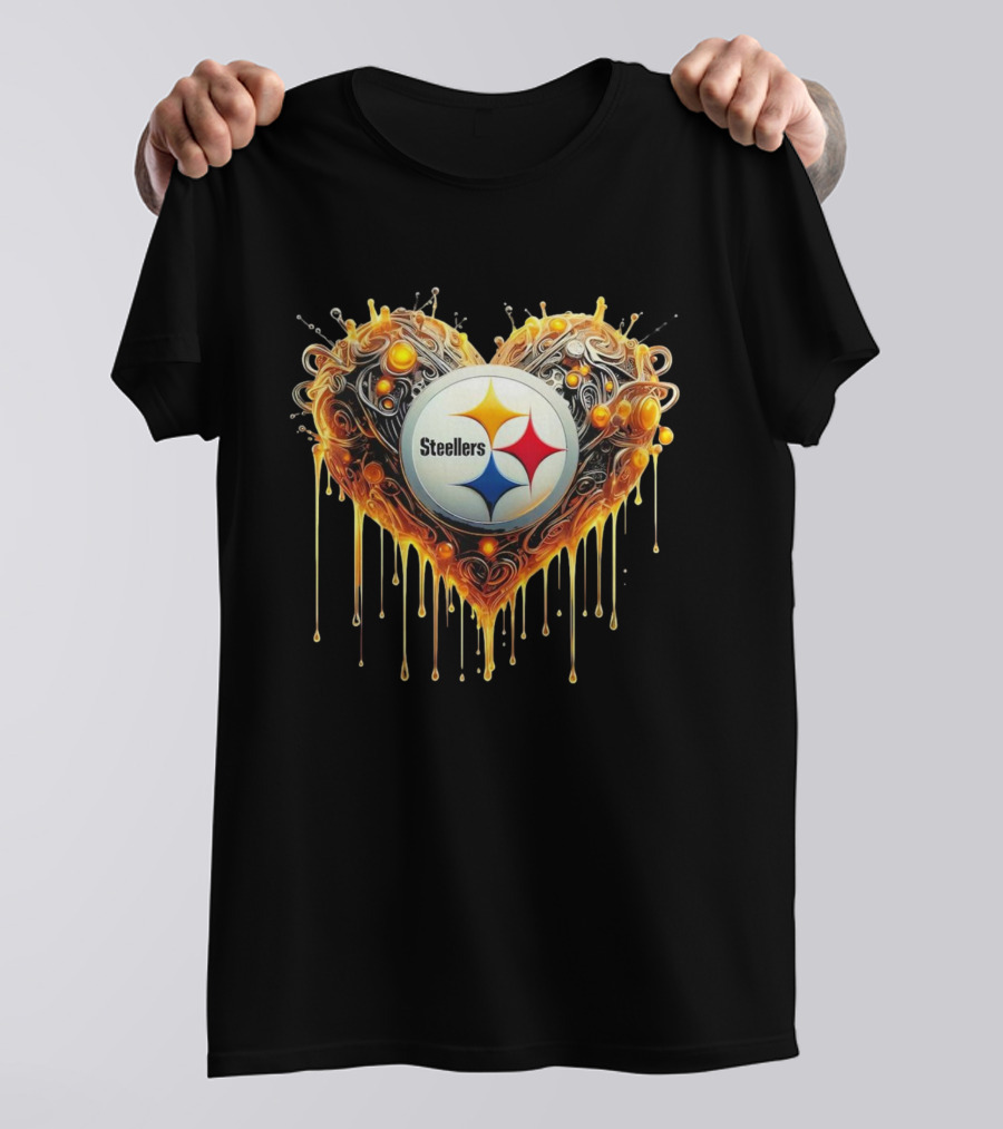 Pittsburgh Steelers NFL Heart Caramel Swirl Pattern T-Shirt