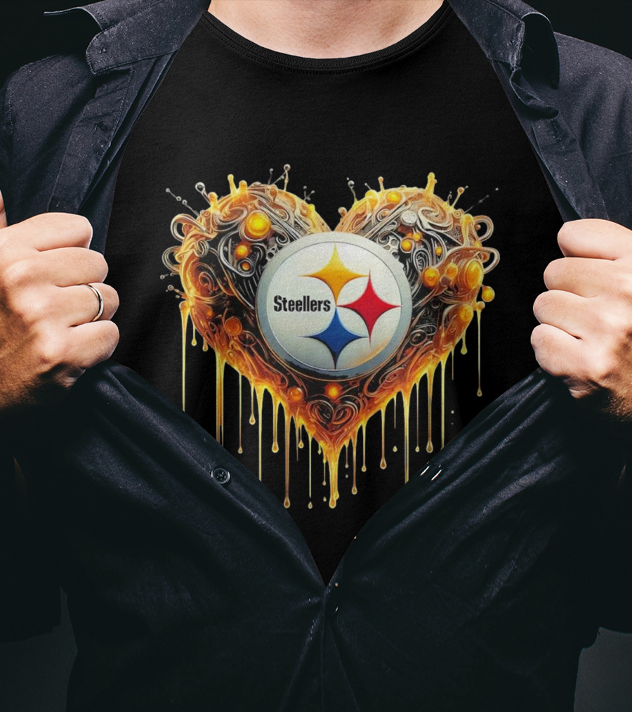 Pittsburgh Steelers NFL Heart Caramel Swirl Pattern T-Shirt