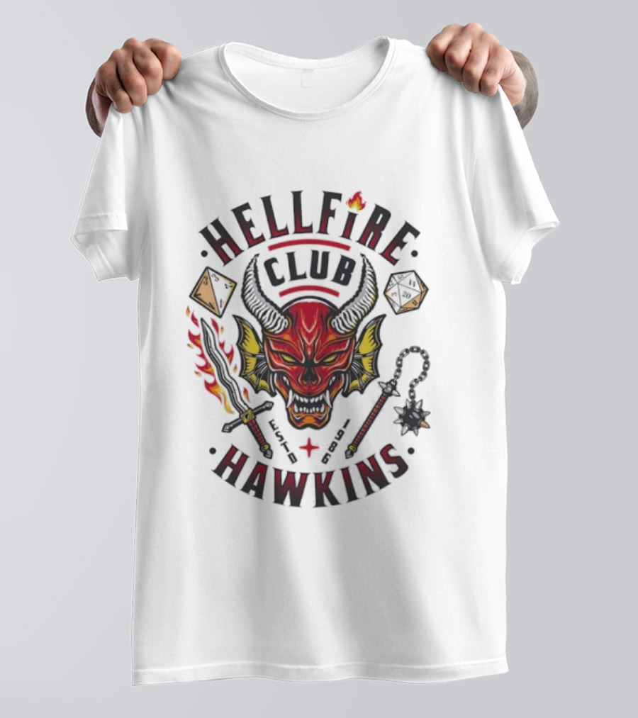 Hellfire Club Hawkins Dungeons & Dragons Stranger Things Demon Dice Sword Flame Symbol T-Shirt
