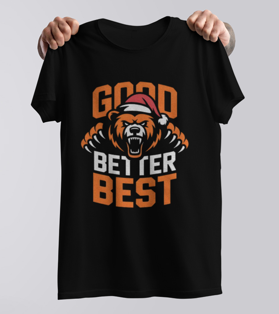 Good Better Best Chicago Bear Mascot Santa Hat Christmas Vintage T-Shirt