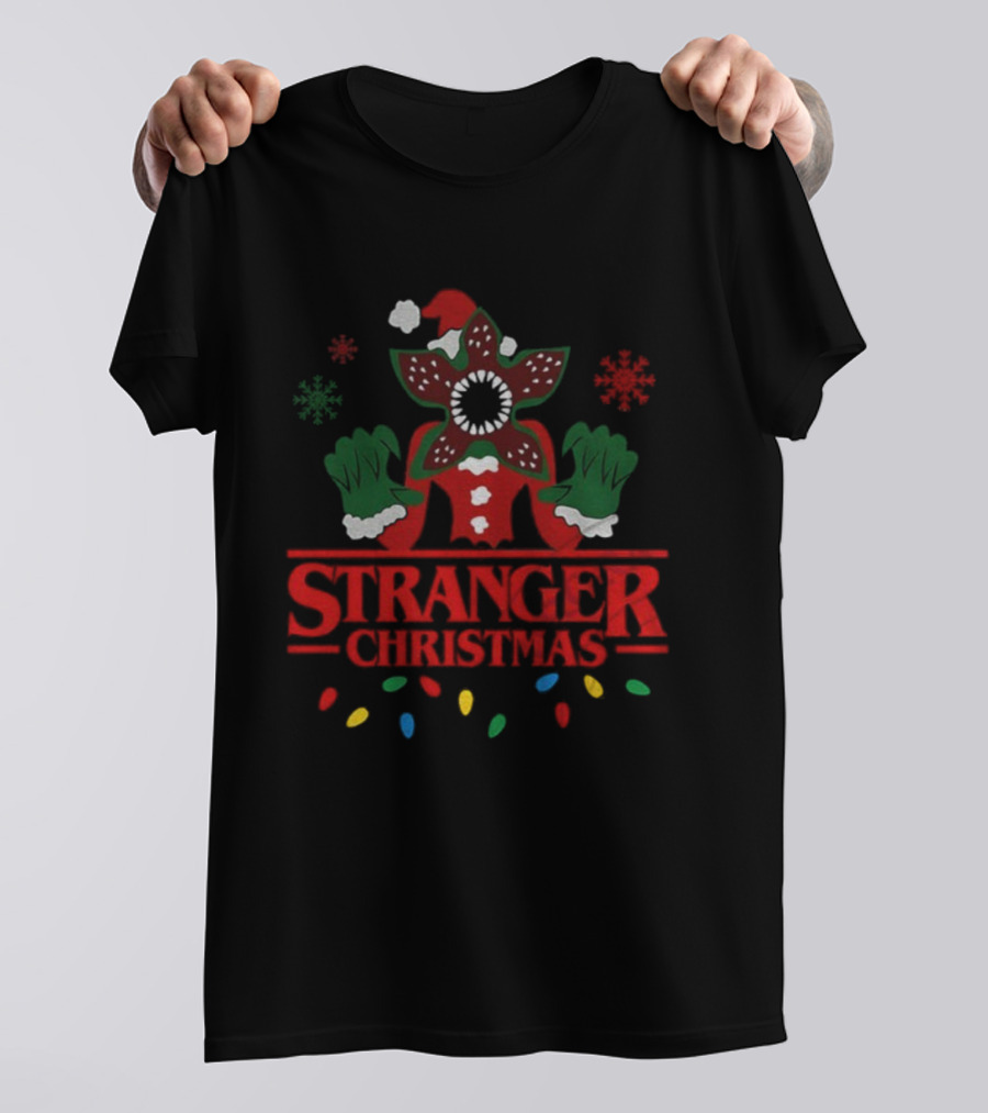Stranger Christmas Grinch Demogorgon Santa Claus Crossover Holiday Theme T-Shirt