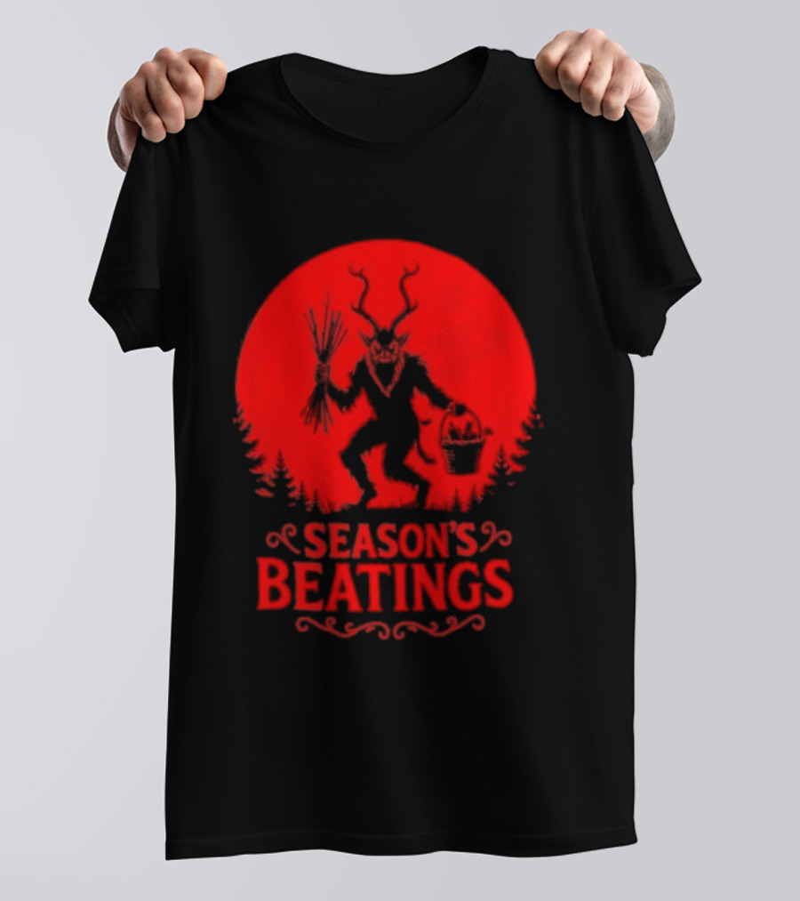 Krampus Season’s Beatings Gothic Christmas Horror T-Shirt