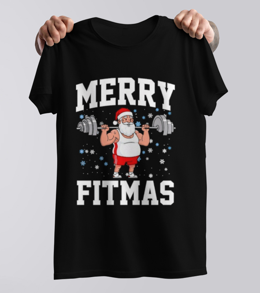 Merry Fitmas Santa Claus Lifting Weights Holiday Humor T-Shirt