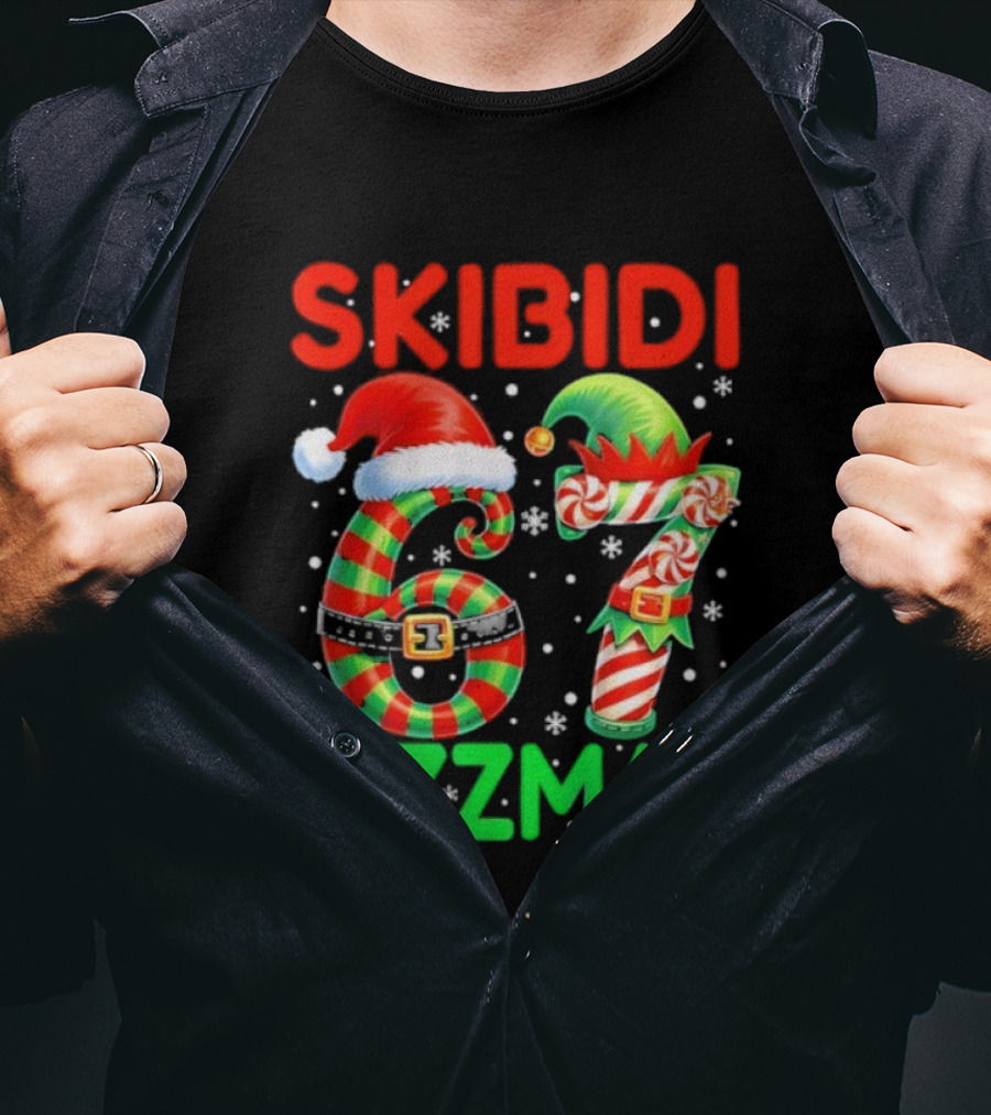 Skibidi 67 Rizzmas Funny Christmas Elf Candy Cane Holiday Meme T-Shirt