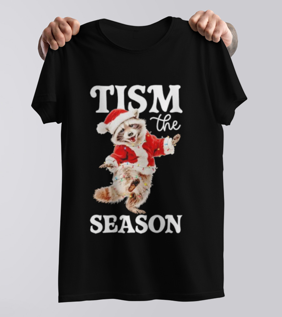 Tism The Season Raccoon Santa Christmas Autism Awareness T-Shirt