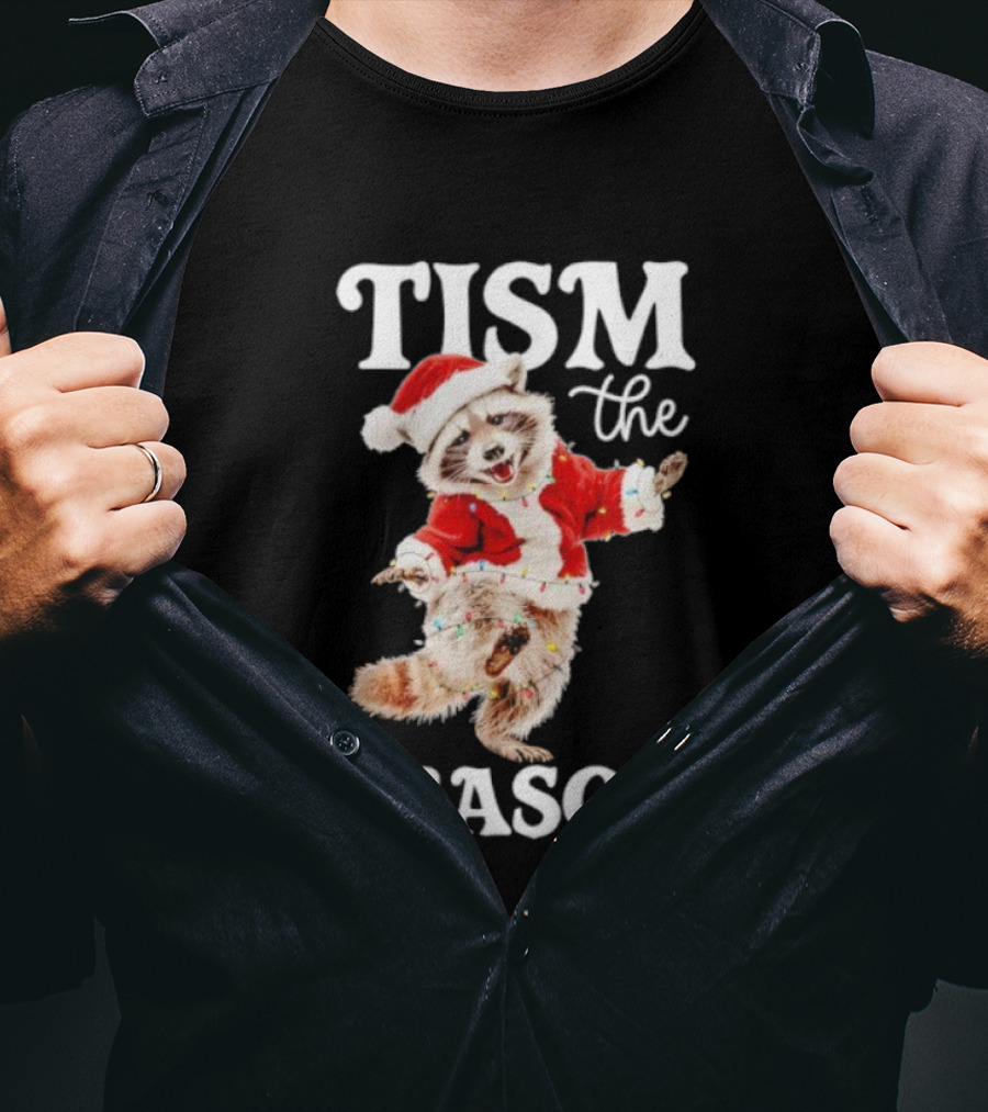 Tism The Season Raccoon Santa Christmas Autism Awareness T-Shirt