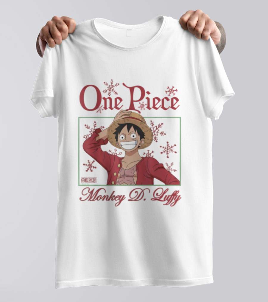 One Piece Monkey D. Luffy Happy Holidays Christmas Snowflakes T-Shirt