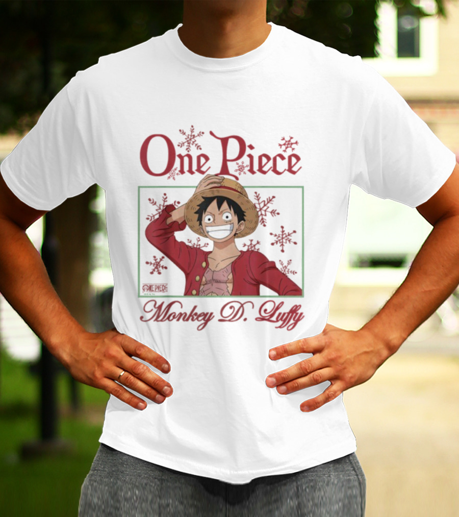 One Piece Monkey D. Luffy Happy Holidays Christmas Snowflakes T-Shirt